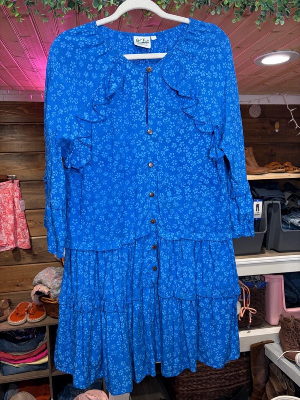 Unique Go Fish clothing co. Ruffle Button-Front Dress